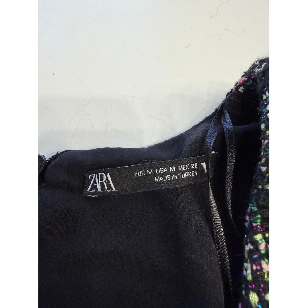 Zara Womens Sz M Black Tweed Metallic Rhinestone Safety Pin Blazer Mini Dress - Picture 4 of 9